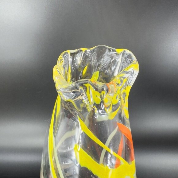 Hand Blown Studio Art Glass Swung Vase Clear Multicolor Swirls Hand Made Glass - Picture 14 of 16